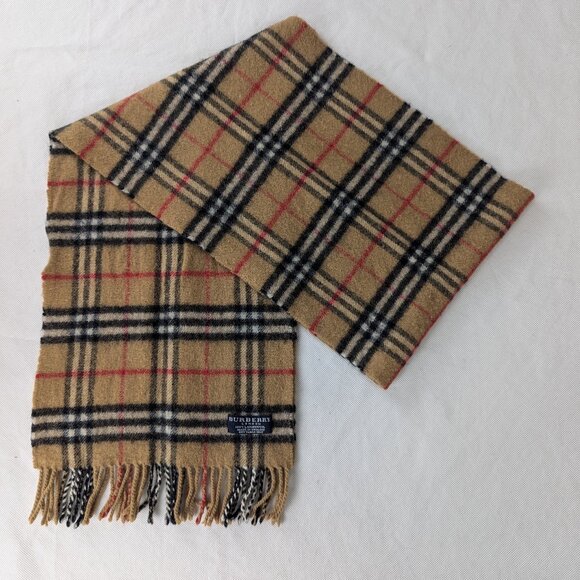 Burberry Unisex Lambswool Check Scarf Beige - Used – Soft Warm Designer Style - Picture 1 of 7